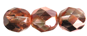 8mm Czech Faceted Round Fire Polish Beads - Crystal half Copper (Apollo)