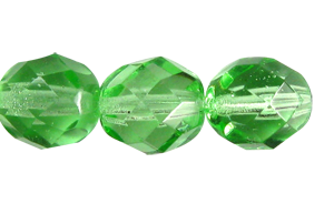 8mm Czech Faceted Round Fire Polish Beads - Peridot Green