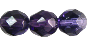 8mm Czech Faceted Round Fire Polish Beads - Tanzanite