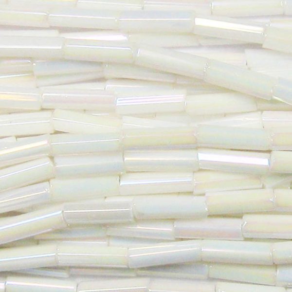 #3, 7mm Czech Bugle Bead, Opaque White AB