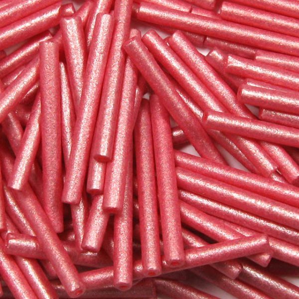 #3, 7mm Czech Bugle Bead, Frosted Dusty Rose Supra