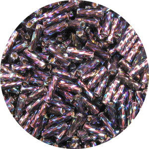 6mm Japanese Spiral Twist Bugle Bead, Silver Lined Dark Amethyst AB