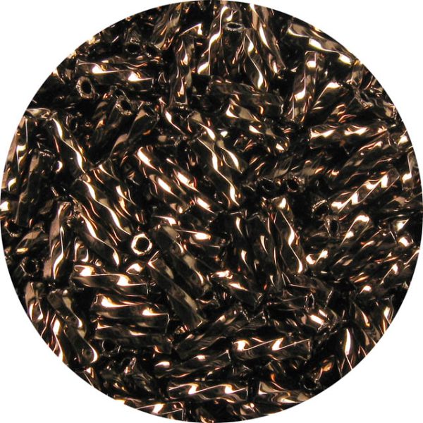 6mm Japanese Spiral Twist Bugle Bead, Metallic Dark Bronze
