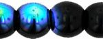 4mm Czech Pressed Glass Round Druk Beads - Opaque Black AB