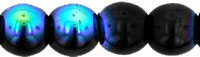 4mm Czech Pressed Glass Round Druk Beads - Opaque Black AB