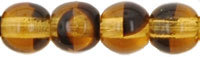 4mm Czech Pressed Glass Round Druk Beads - Transparent Topaz and Black Tortoise 