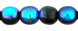 6mm Czech Pressed Glass Round Druk Beads - Opaque Black AB