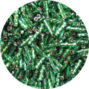 6mm Japanese Spiral Twist Bugle Bead, Silver Lined Kelly Green AB