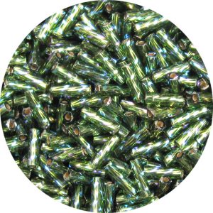 6mm Japanese Spiral Twist Bugle Bead, Silver Lined Olivine AB