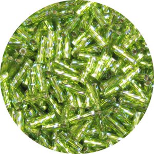 6mm Japanese Spiral Twist Bugle Bead, Silver Lined Light Olivine AB