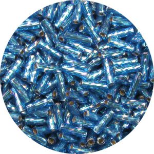 6mm Japanese Spiral Twist Bugle Bead, Silver Lined Dark Aqua Blue AB