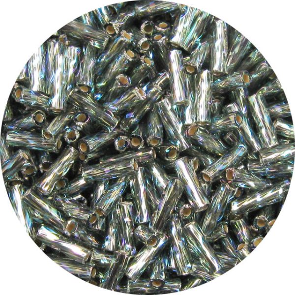 6mm Japanese Spiral Twist Bugle Bead, Silver Lined Black Diamond AB