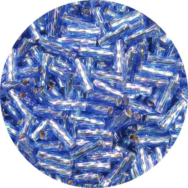 6mm Japanese Spiral Twist Bugle Bead, Silver Lined Sapphire Blue AB