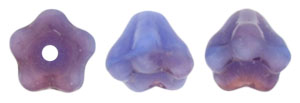 4X6mm Czech Glass Baby Bell Flower, Opaque Blue Raspberry Swirl