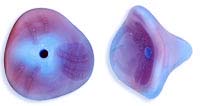 10X12mm Czech Glass 3-Petal Bell Flower, Opaque Blue Raspberry Swirl