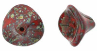 10X12mm Czech Glass 3-Petal Bell Flower, Opaque Red Picasso
