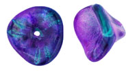 10X12mm Czech Glass 3-Petal Bell Flower, Purple Peacock