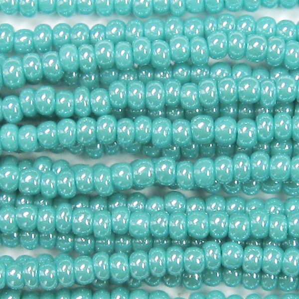 11/0 Czech Seed Bead, Opaque Green Turquoise Luster