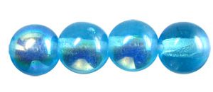 6mm Czech Pressed Glass Round Druk Beads-Aqua Blue AB Aurora Borealis