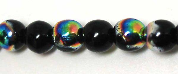 6mm Czech Pressed Glass Round Druk Beads-Jet Vitrail