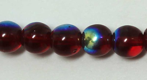 6mm Czech Pressed Glass Round Druk Beads- Dark Ruby AB Aurora Borealis