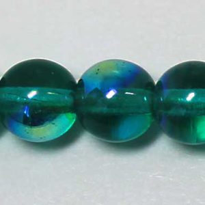 6mm Czech Pressed Glass Round Druk Beads-Emerald Green AB Aurora Borealis