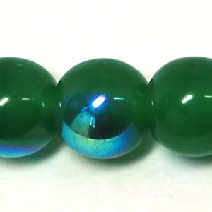 6mm Czech Pressed Glass Round Druk Beads-Dark Green Opal AB Aurora Borealis