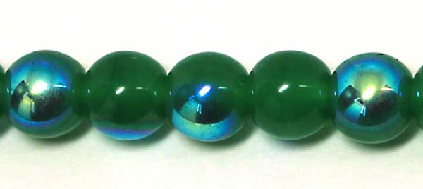 6mm Czech Pressed Glass Round Druk Beads-Dark Green Opal AB Aurora Borealis