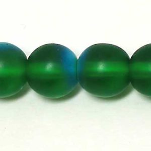 6mm Czech Pressed Glass Round Druk Beads - Frosted Kelly Green AB