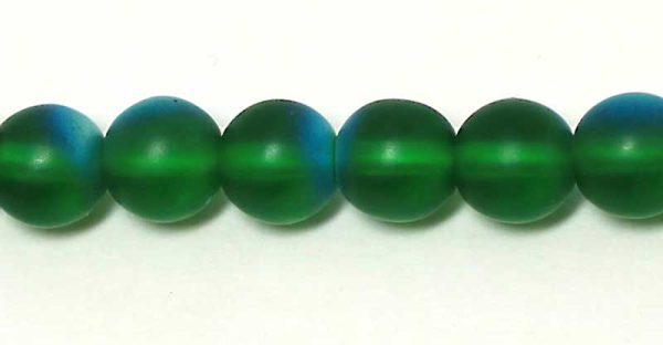 6mm Czech Pressed Glass Round Druk Beads - Frosted Kelly Green AB