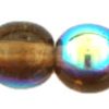 6mm Czech Pressed Glass Round Druk Beads-Smoke Topaz AB Aurora Borealis