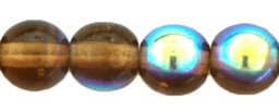 6mm Czech Pressed Glass Round Druk Beads-Smoke Topaz AB Aurora Borealis