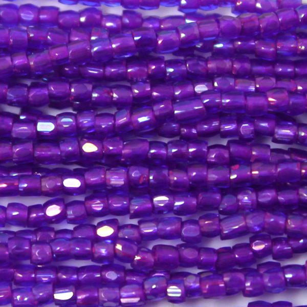 9/0 Czech Three Cut Seed Bead, Purple Lined Sapphire Blue AB