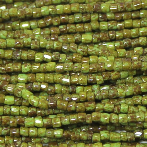 9/0 Czech Three Cut Seed Bead, Opaque Lime Green Picasso