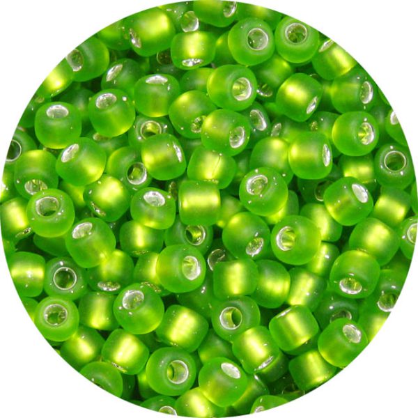 111/0 Frosted Silver Lined Light Olivine Japanese Seed Bead F16