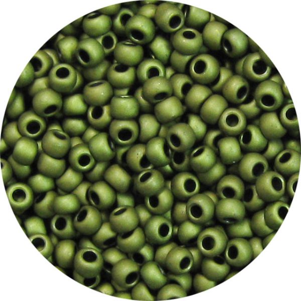 11/0 Frosted Metallic Khaki Olive Green Japanese Seed Bead F458