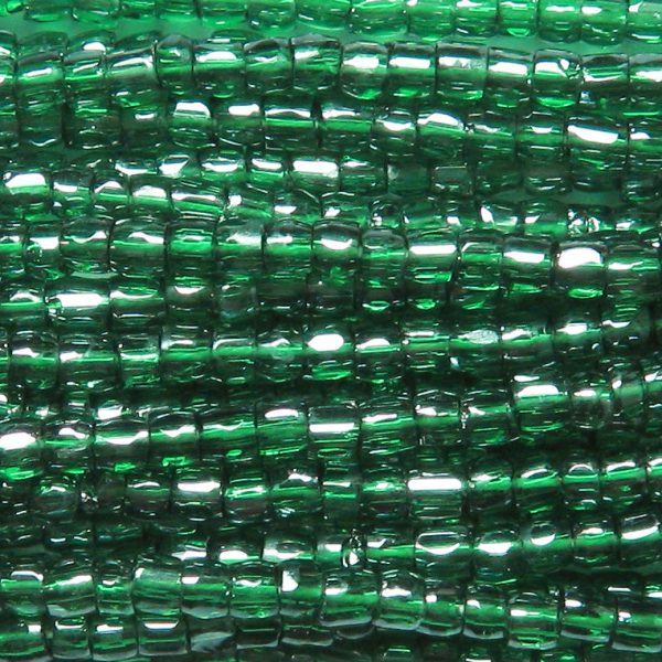 9/0 Czech Three Cut Seed Bead, Transparent Kelly Green Luster