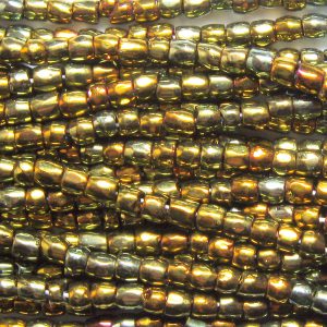 9/0 Czech Three Cut Seed Bead, Metallic Gold Iris