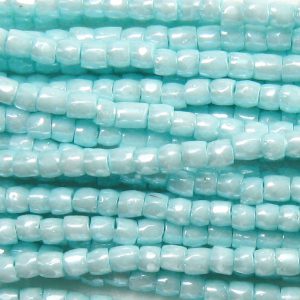 9/0 Czech Three Cut Seed Bead, Gold Luster Transparent Aqua Blue