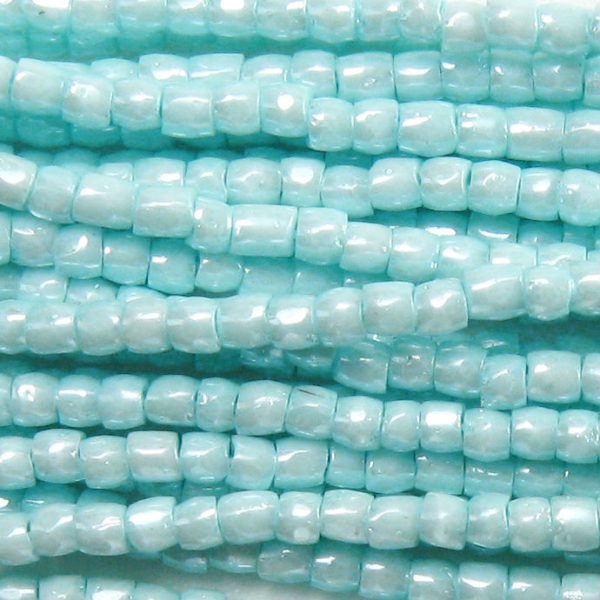 9/0 Czech Three Cut Seed Bead, Gold Luster Transparent Aqua Blue