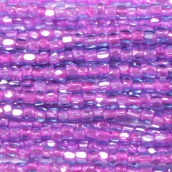 9/0 Czech Three Cut Seed Bead, Purple Lined Aqua Blue