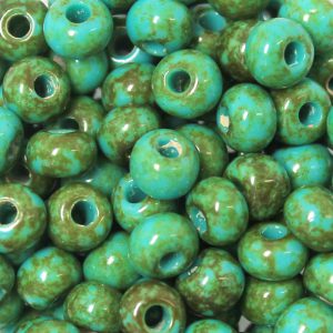 2/0 Czech Seed Bead Opaque Green Turquoise Picasso