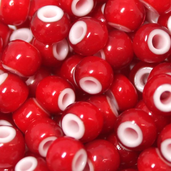 2/0 Czech Seed Bead Red White Heart