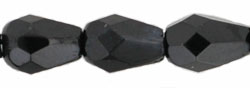 7x5mm Czech Faceted Fire Polish Tear Drop Beads - Black