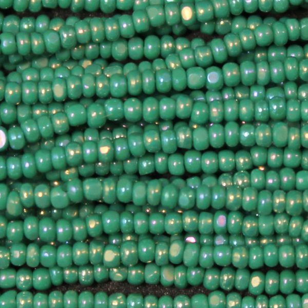 13/0 Czech Charlotte Cut Seed Bead, Opaque Dark Green AB