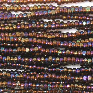 13/0 Czech Charlotte Cut Seed Bead, Transparent Dark Smoke Topaz AB