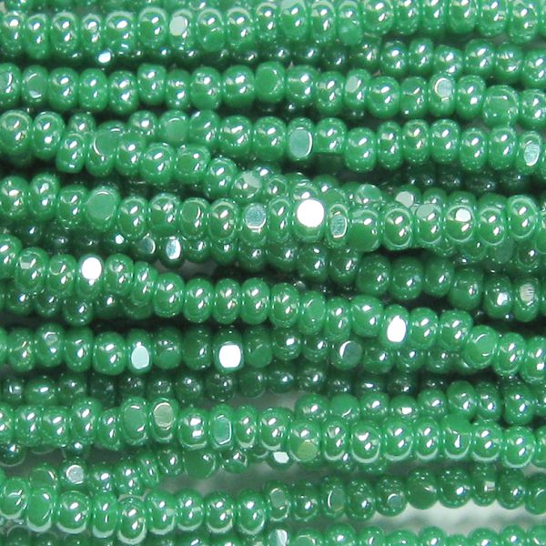 13/0 Czech Charlotte Cut Seed Bead, Opaque Green Luster