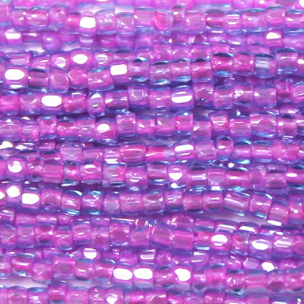 12/0 Czech Three Cut Seed Bead, Pink Lined Aqua Blue