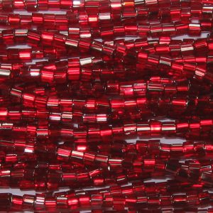 8/0 Czech Two Cut Seed Bead, Silver Lined Ruby