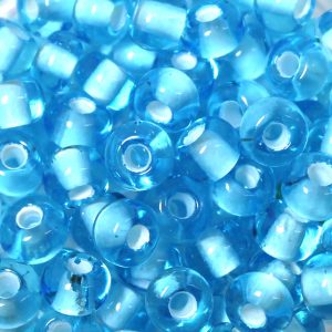 2/0 Czech Seed Bead White Lined Aqua Blue